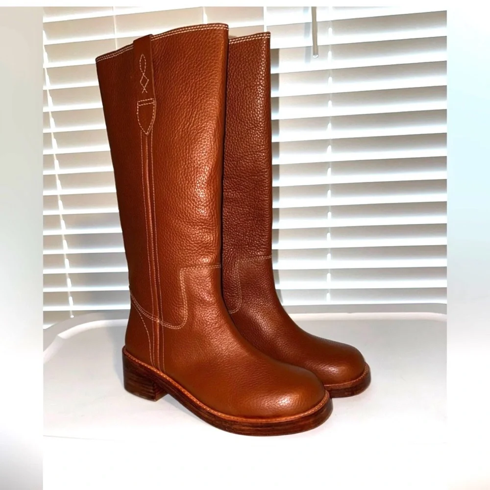 Free People Blaze Vintage Tan Pull On Knee Boots 7